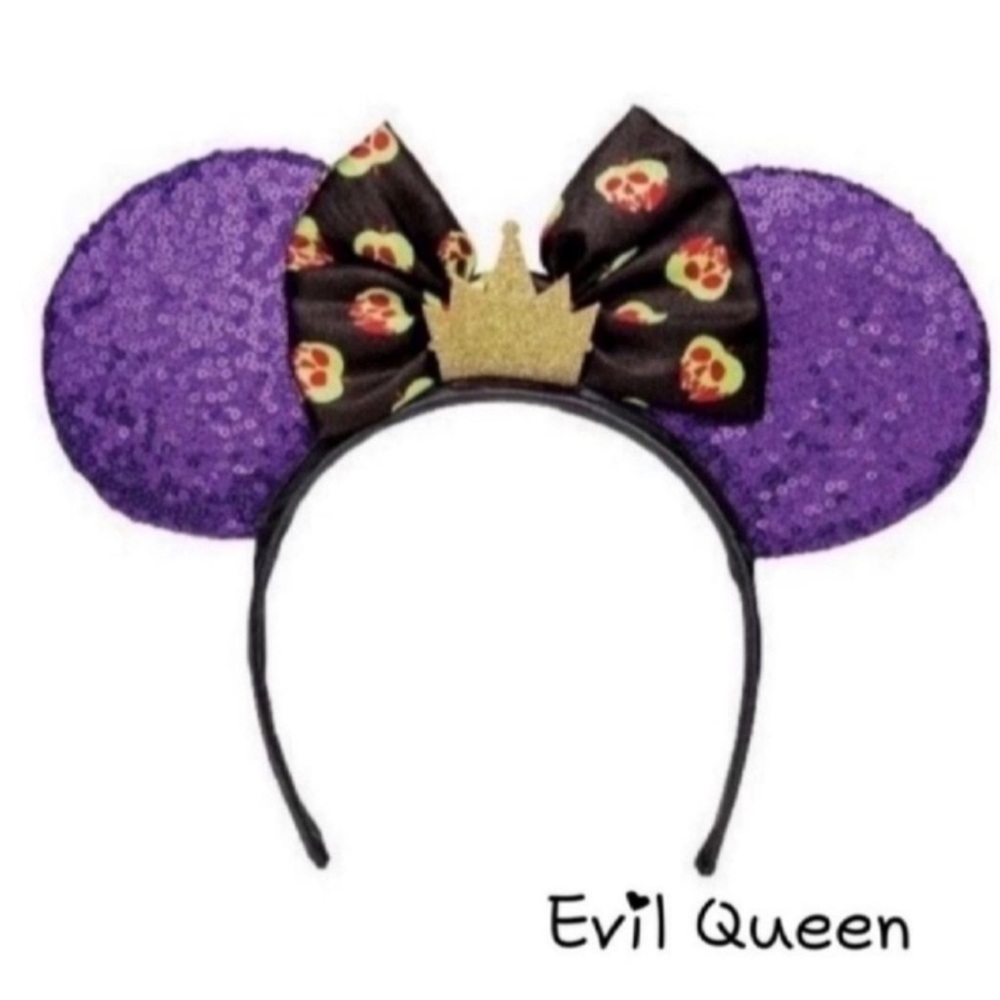Disney Evil Queen Purple Sequin Ears with Gold Crown and Poison Apples
